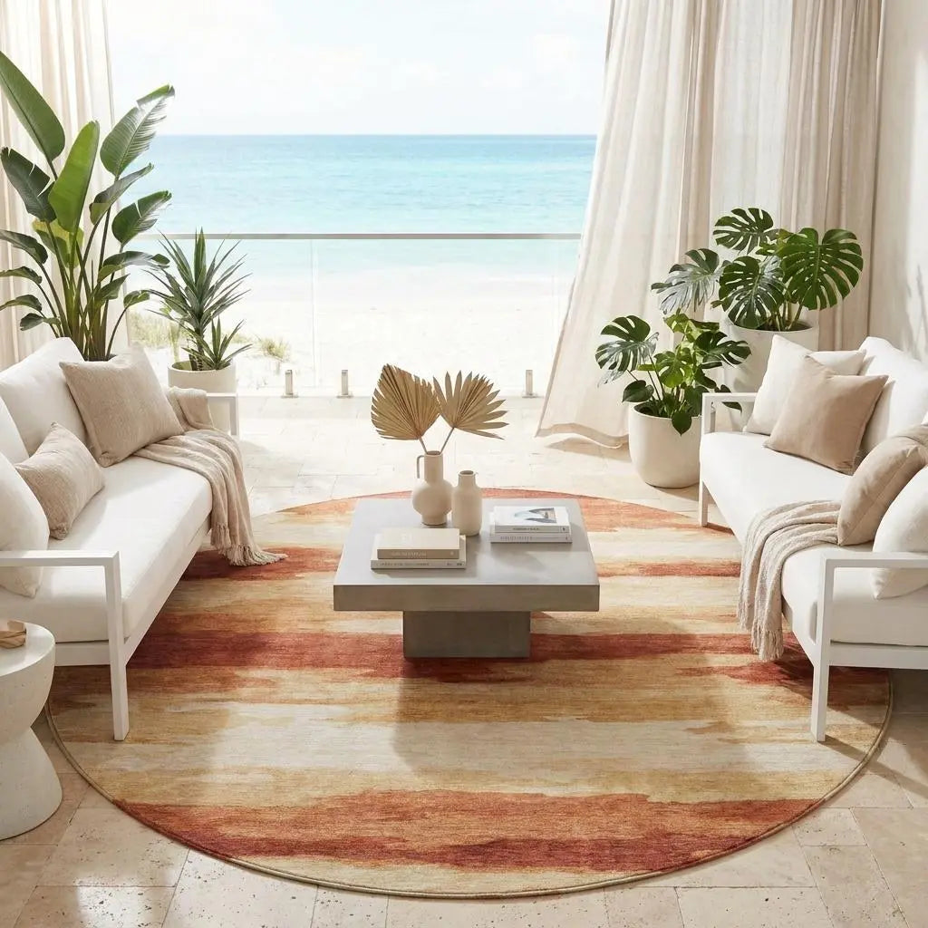 8' Orange And Red Round Abstract Washable Indoor Outdoor Area Rug Homeroots Outdoor