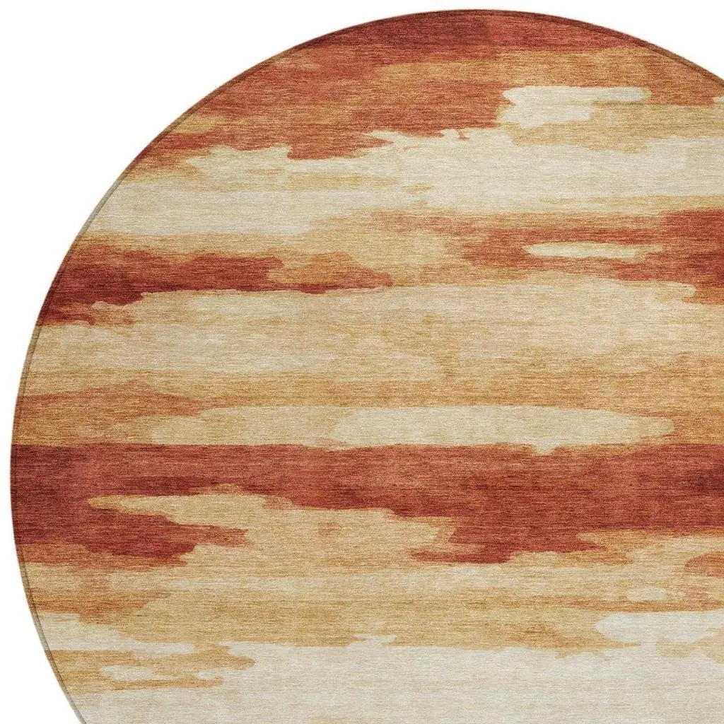 8' Orange And Red Round Abstract Washable Indoor Outdoor Area Rug Homeroots Outdoor