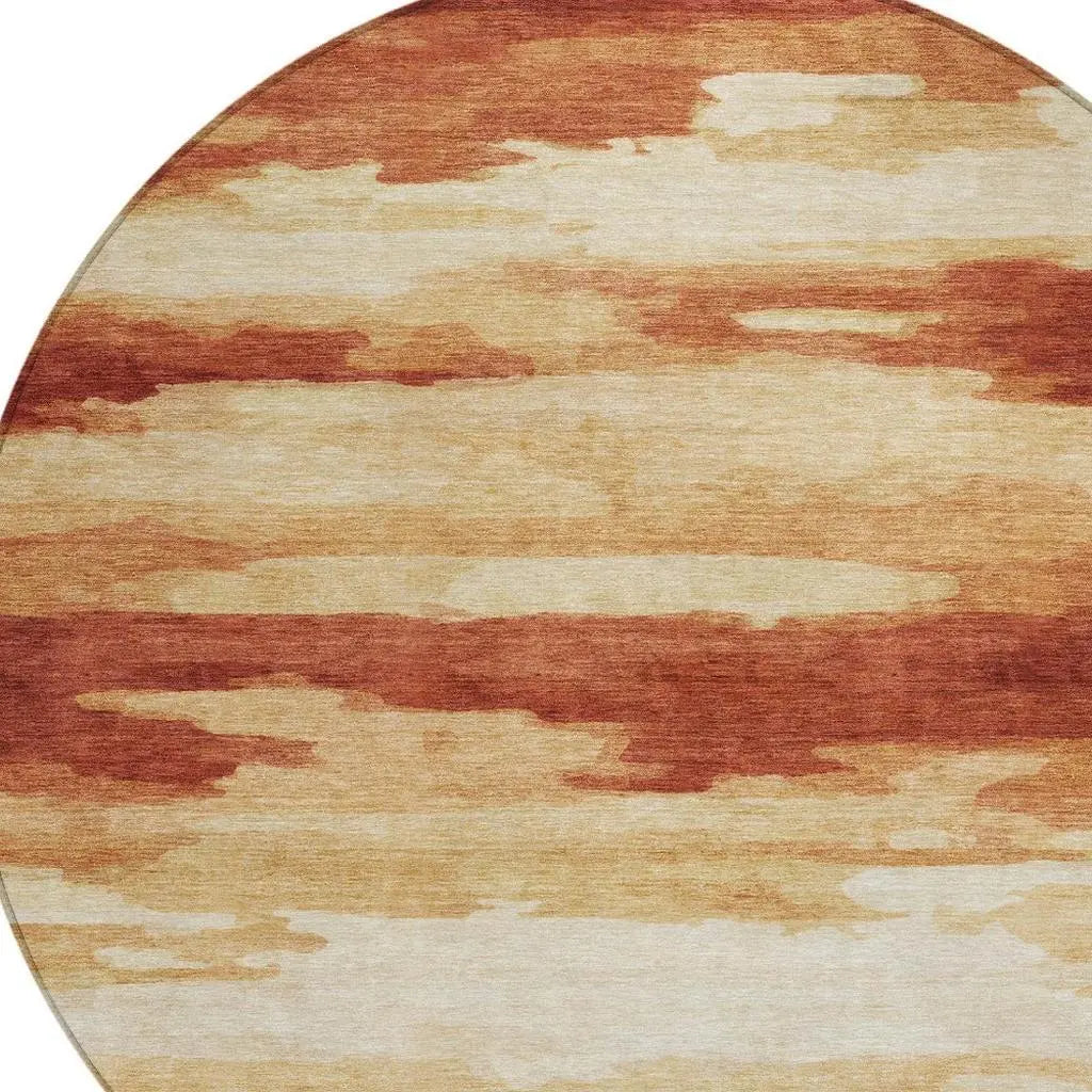 8' Orange And Red Round Abstract Washable Indoor Outdoor Area Rug Homeroots Outdoor