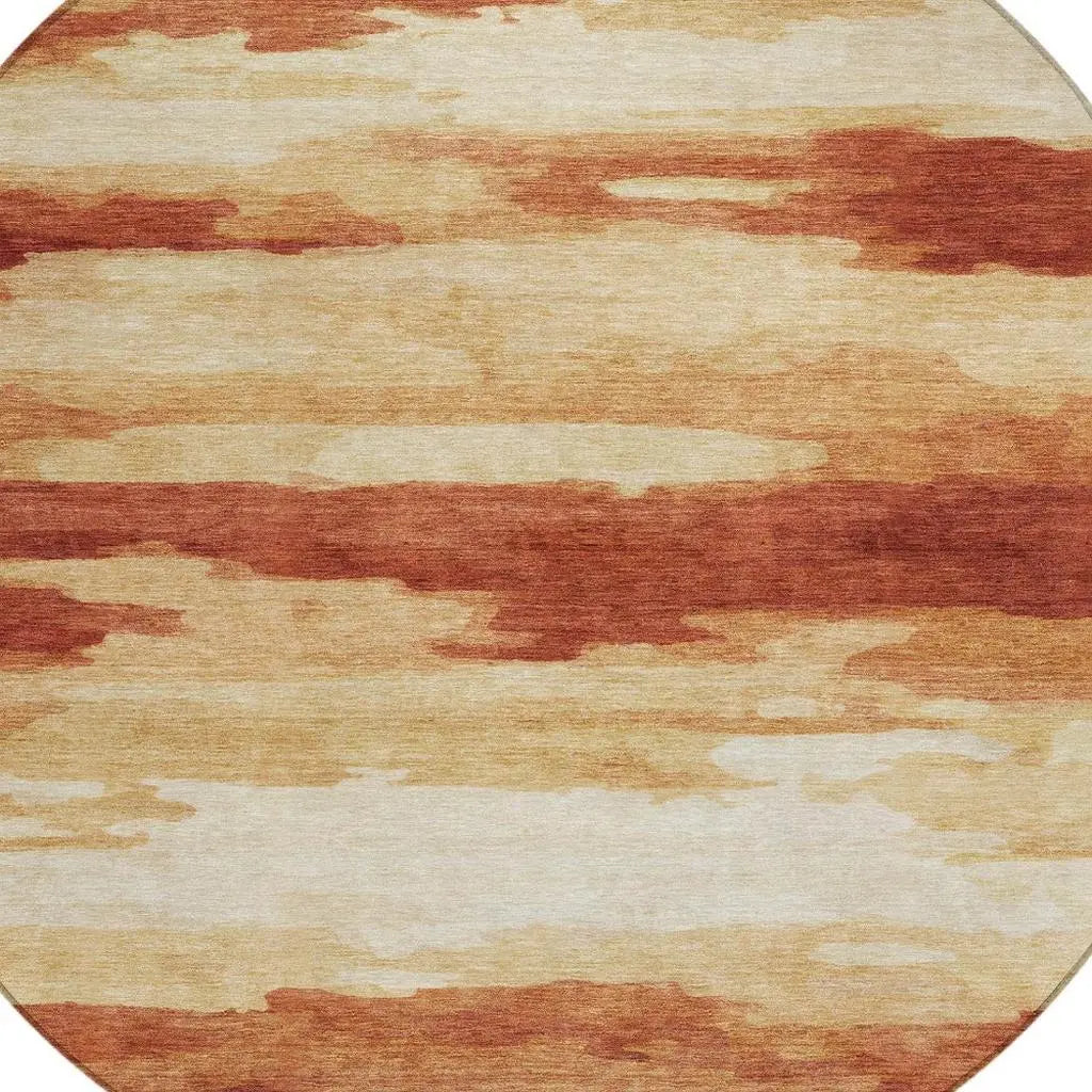 8' Orange And Red Round Abstract Washable Indoor Outdoor Area Rug Homeroots Outdoor