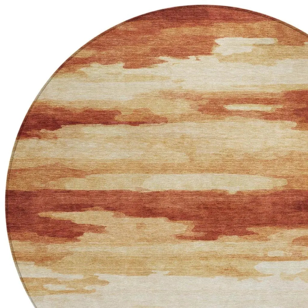 8' Orange And Red Round Abstract Washable Indoor Outdoor Area Rug Homeroots Outdoor
