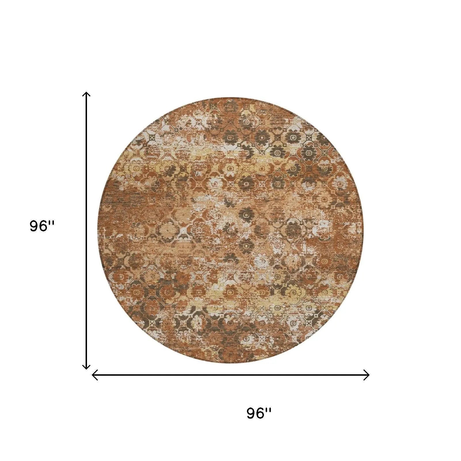 8' Orange And Rust Round Floral Medallion Washable Indoor Outdoor Area Rug Homeroots Outdoor