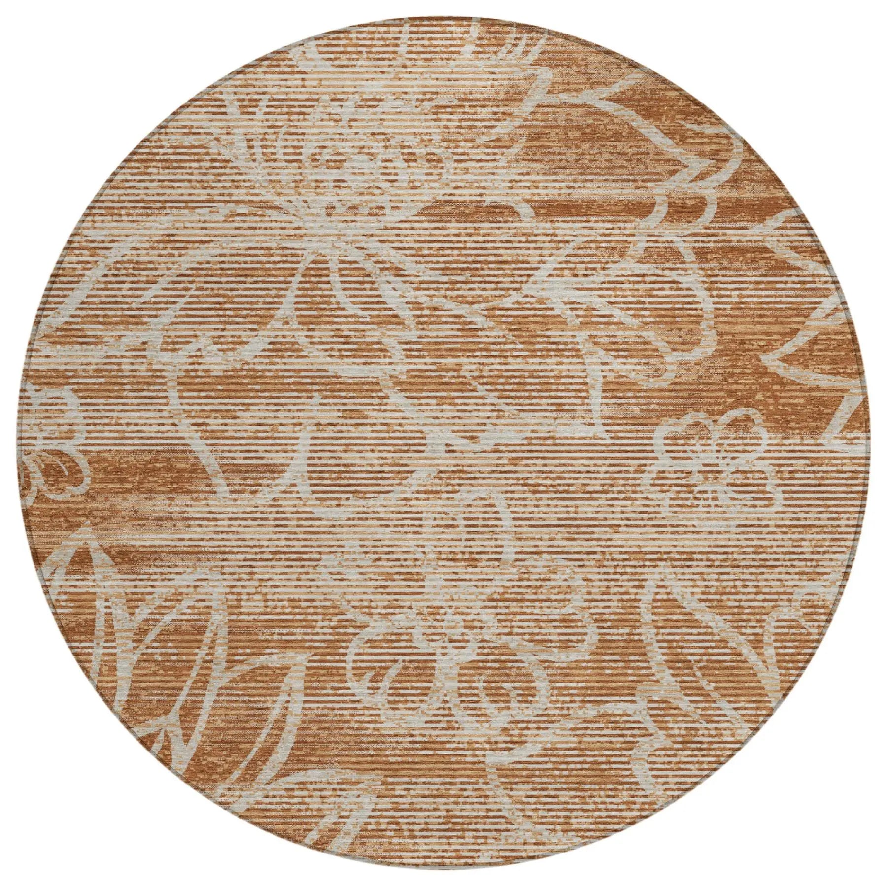 8' Orange And Rust Round Floral Washable Indoor Outdoor Area Rug Homeroots Outdoor