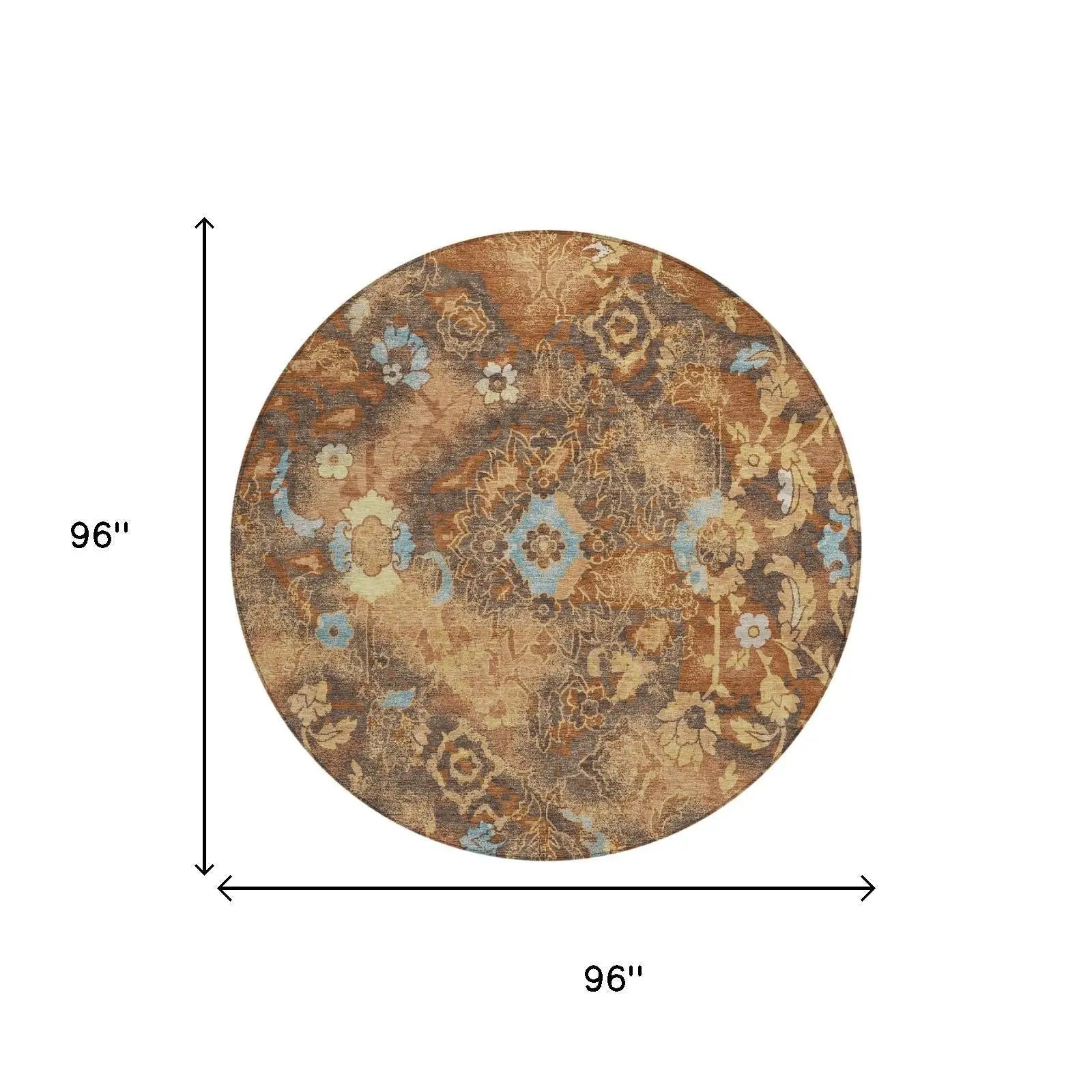 8' Orange And Rust Round Floral Washable Indoor Outdoor Area Rug Homeroots Outdoor