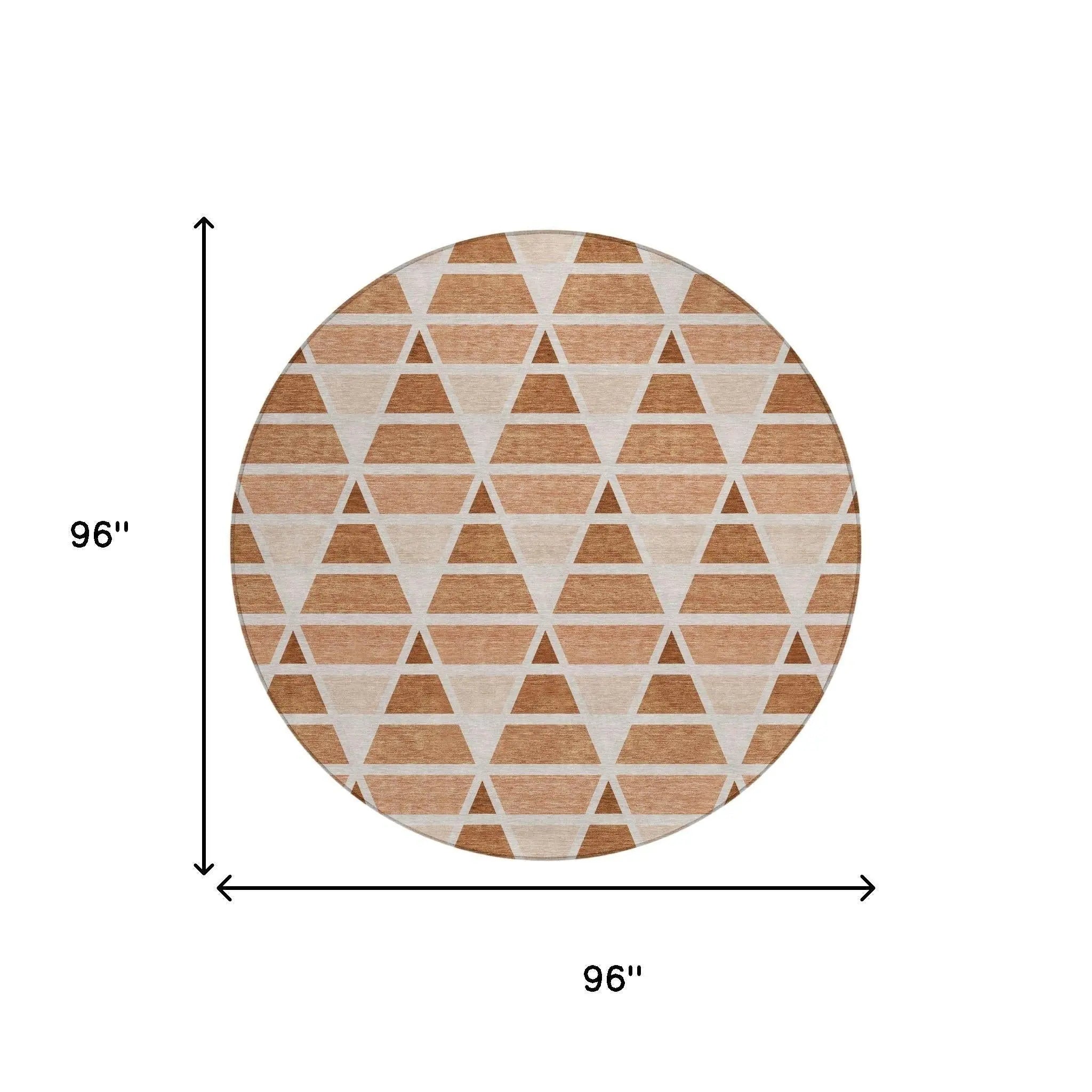 8' Orange And Rust Round Geometric Washable Indoor Outdoor Area Rug Homeroots Outdoor