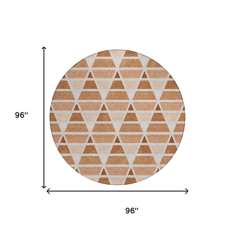 8' Orange And Rust Round Geometric Washable Indoor Outdoor Area Rug Homeroots Outdoor