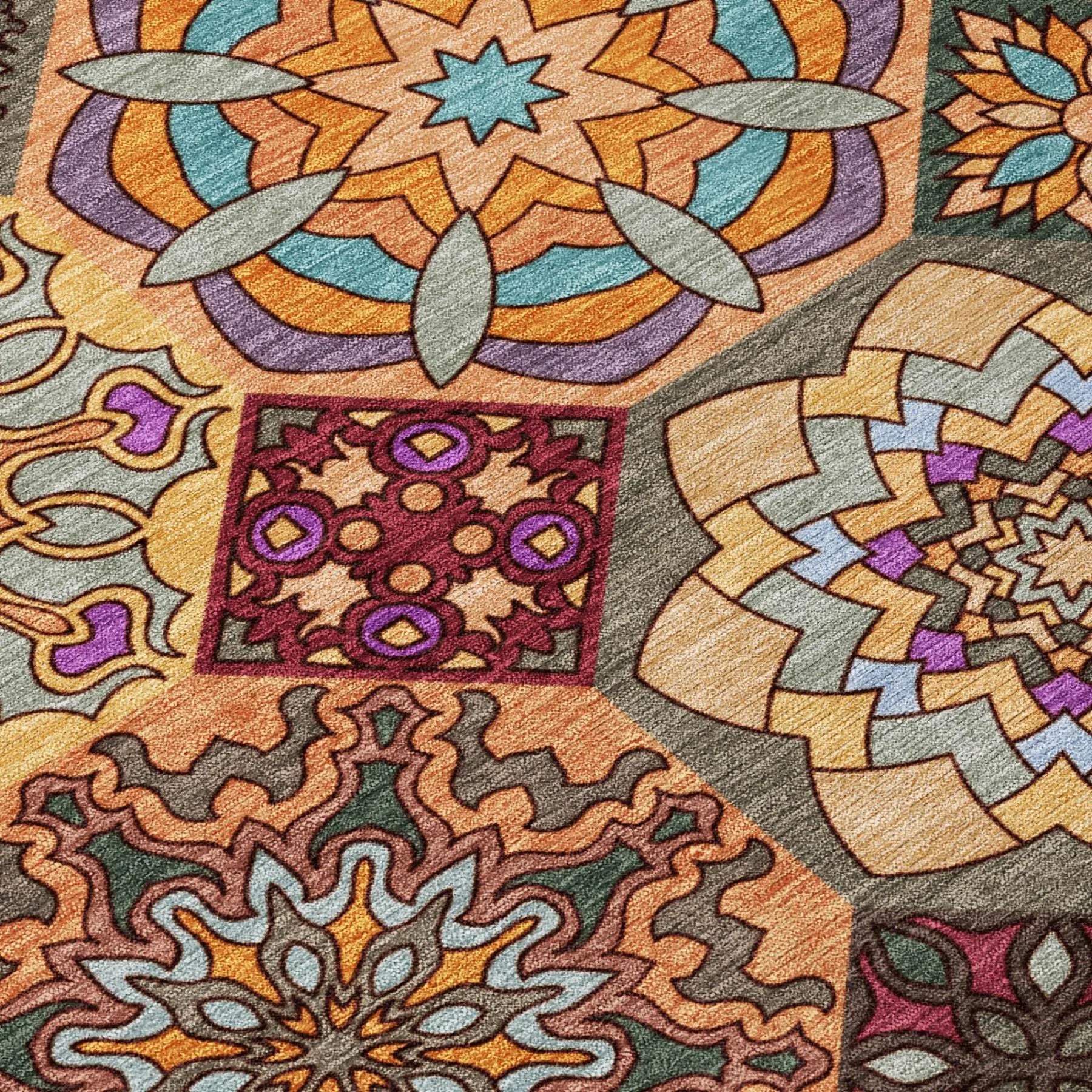 8' Orange And Rust Round Patchwork Washable Indoor Outdoor Area Rug Homeroots Outdoor