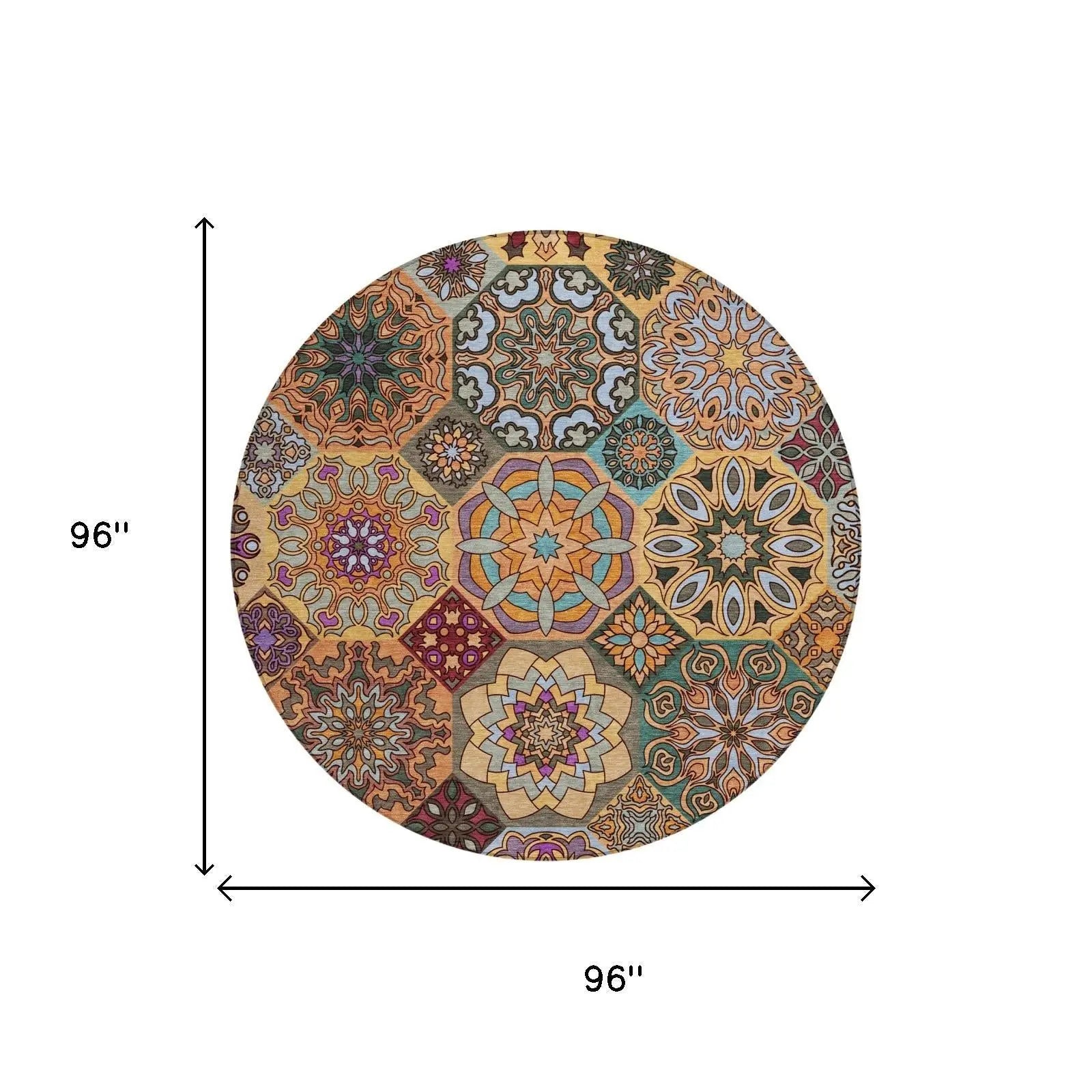 8' Orange And Rust Round Patchwork Washable Indoor Outdoor Area Rug Homeroots Outdoor