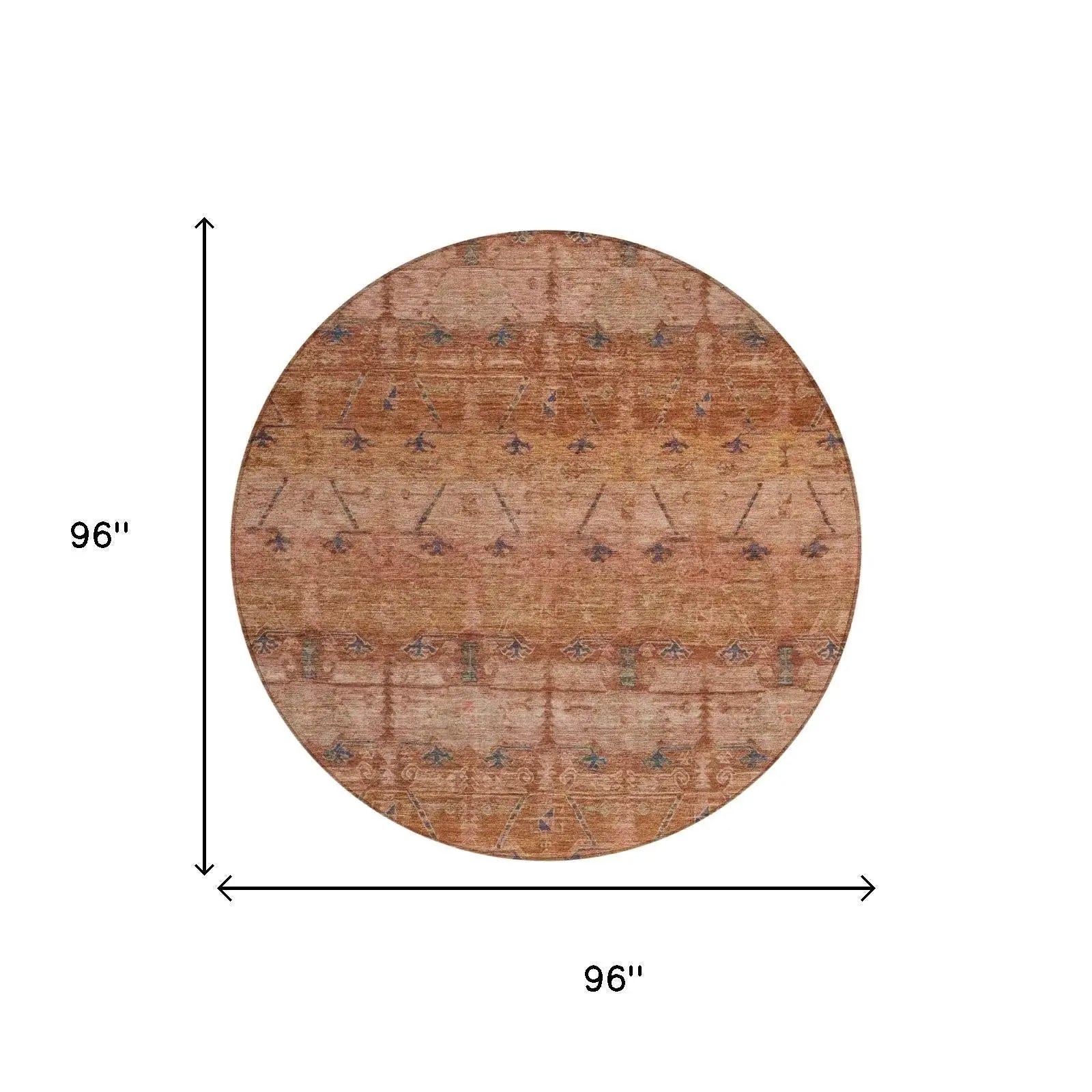 8' Orange And Rust Round Tribal Washable Indoor Outdoor Area Rug Homeroots Outdoor