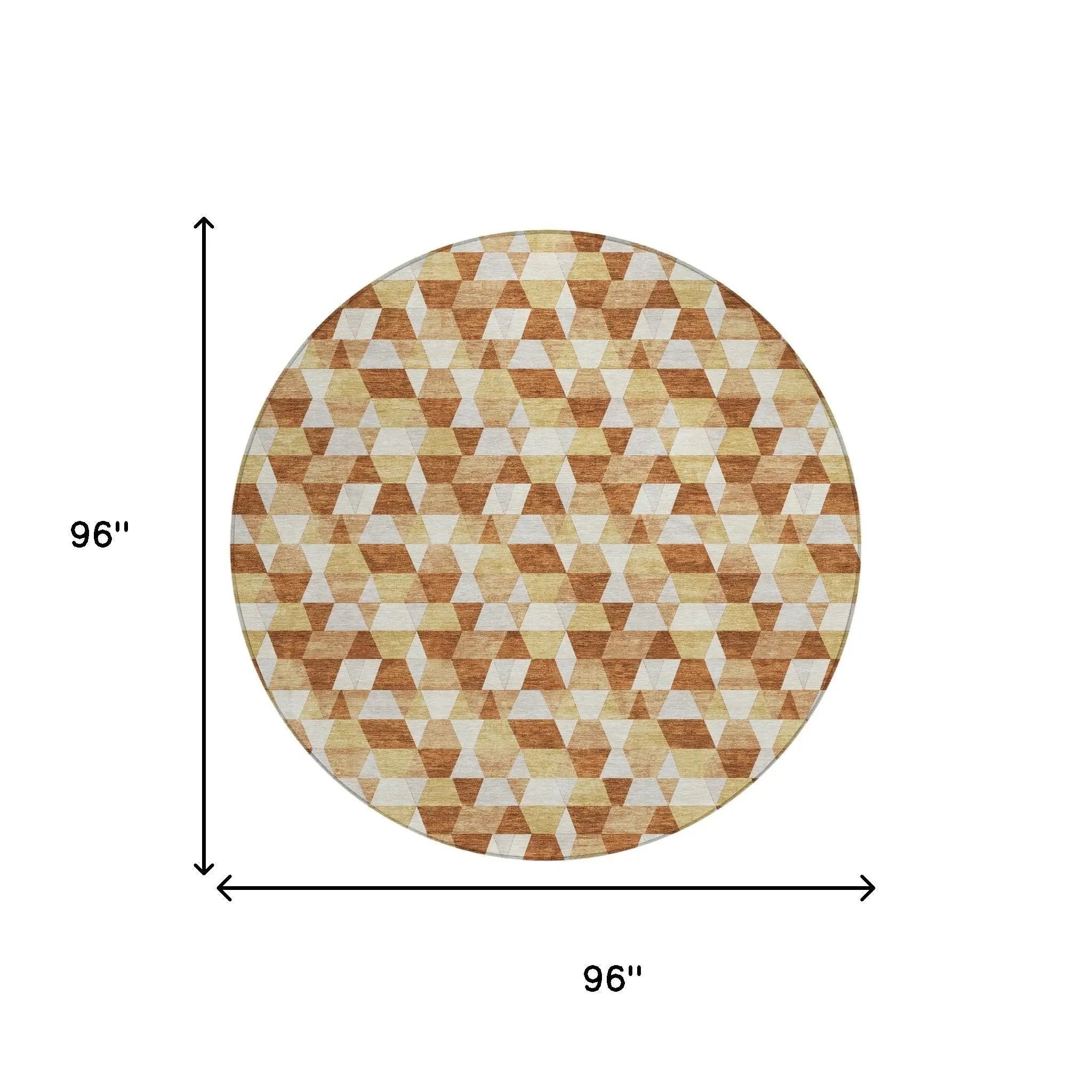 8' Orange And Silver Round Geometric Washable Indoor Outdoor Area Rug Homeroots Outdoor