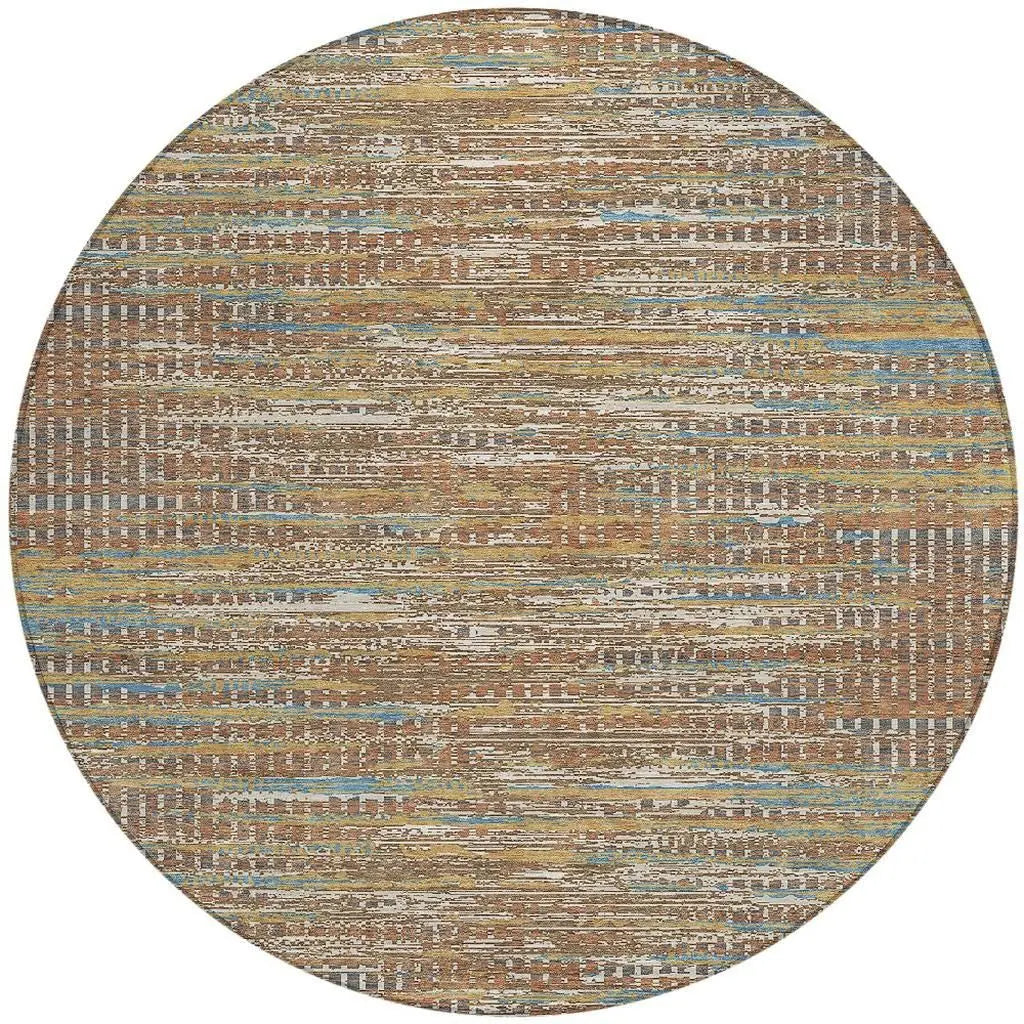 8' Orange And Taupe Round Abstract Washable Indoor Outdoor Area Rug Homeroots Outdoor