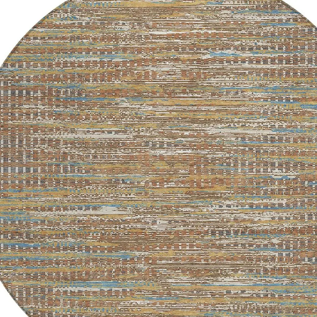 8' Orange And Taupe Round Abstract Washable Indoor Outdoor Area Rug Homeroots Outdoor