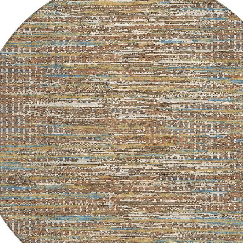 8' Orange And Taupe Round Abstract Washable Indoor Outdoor Area Rug Homeroots Outdoor