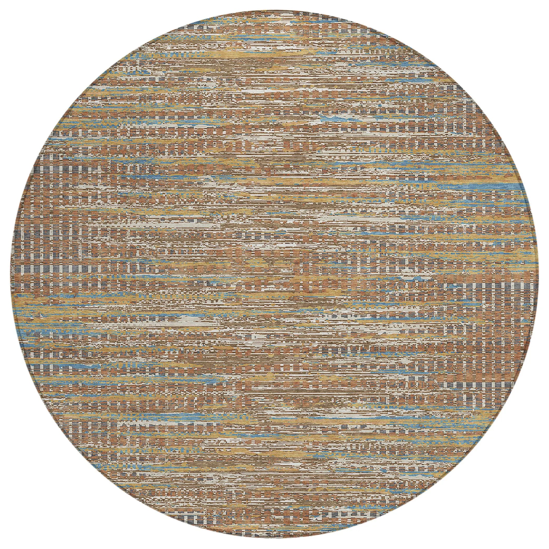 8' Orange And Taupe Round Abstract Washable Indoor Outdoor Area Rug Homeroots Outdoor