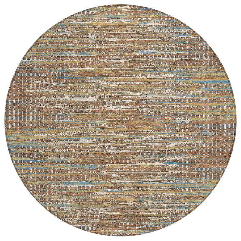 8' Orange And Taupe Round Abstract Washable Indoor Outdoor Area Rug Homeroots Outdoor
