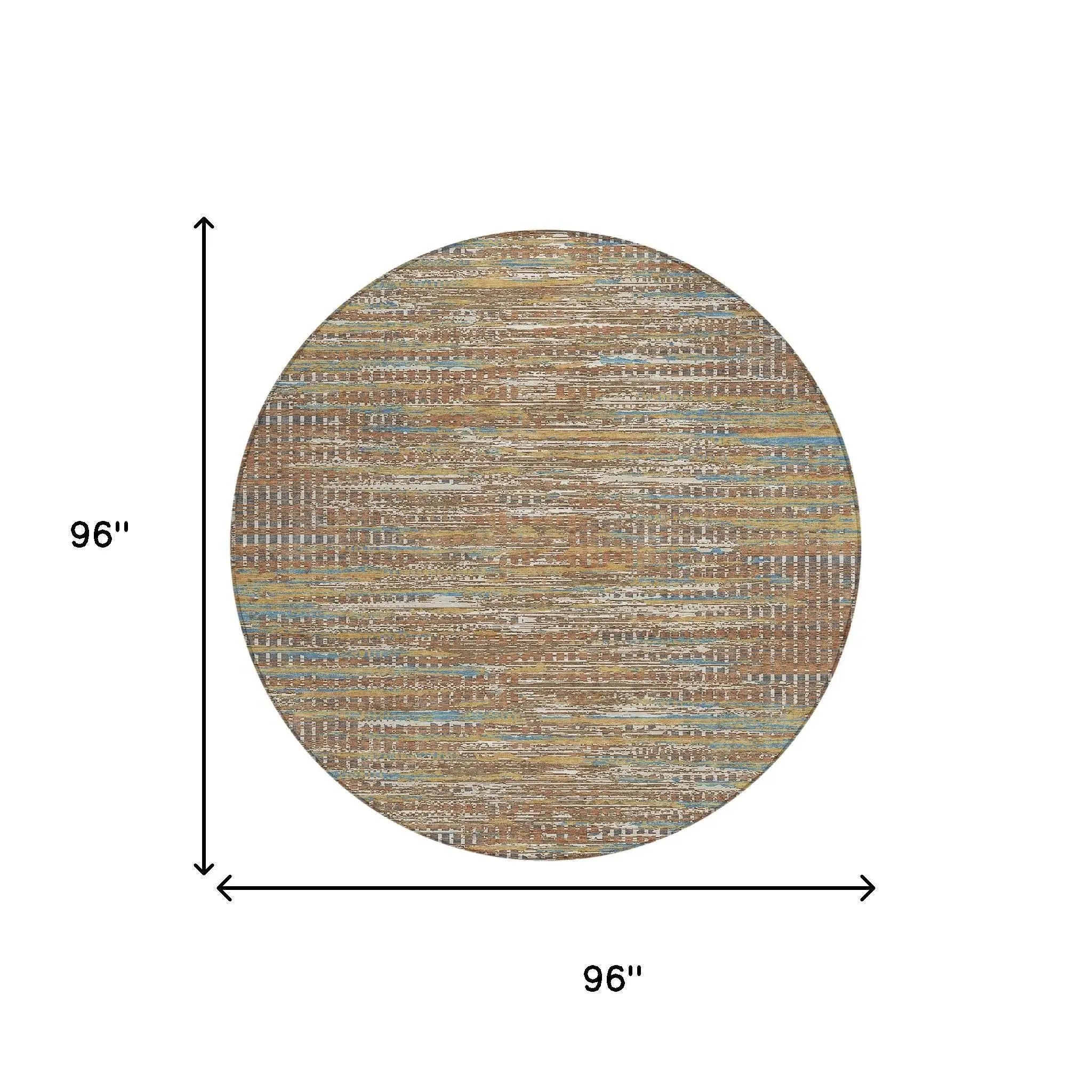 8' Orange And Taupe Round Abstract Washable Indoor Outdoor Area Rug Homeroots Outdoor