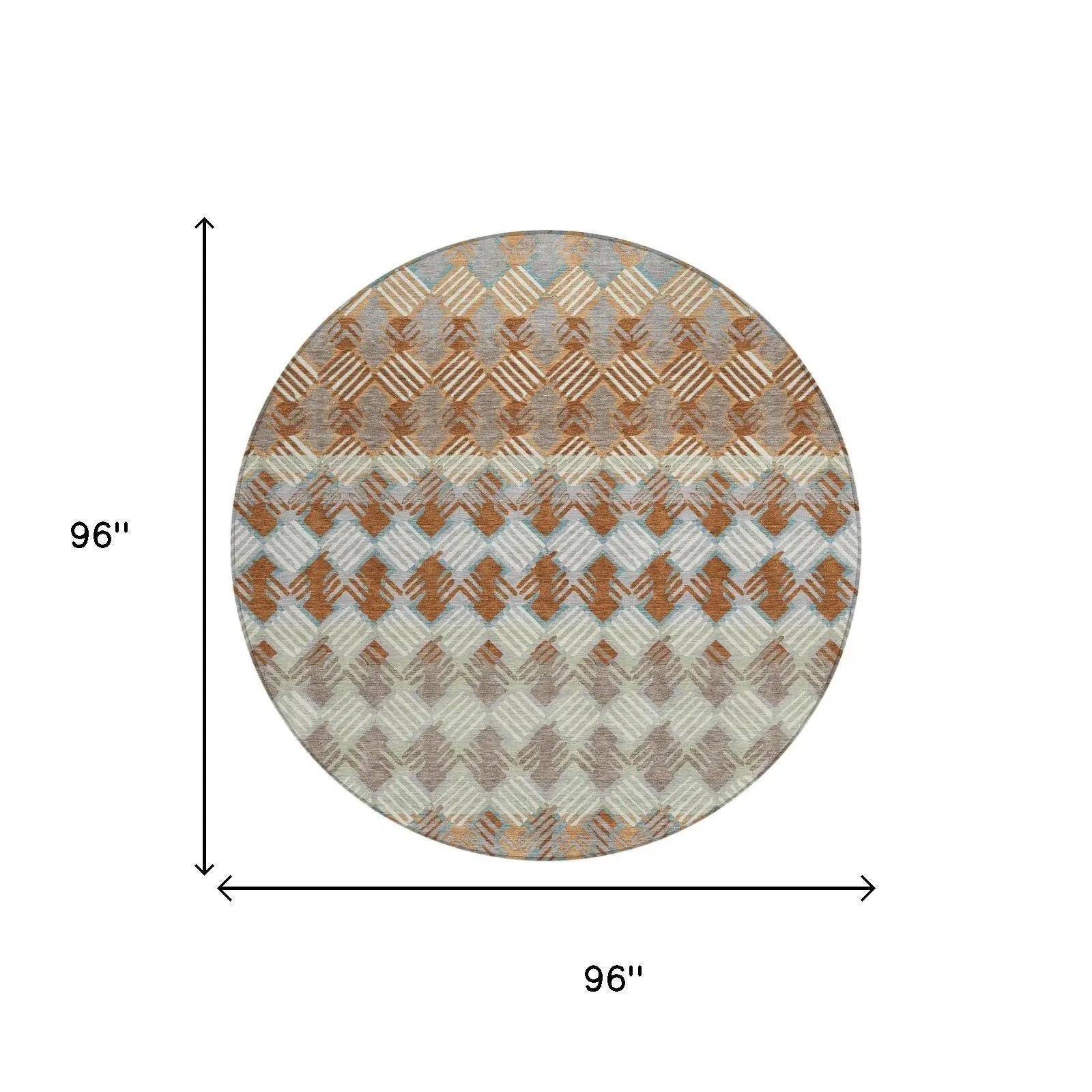 8' Orange And Taupe Round Striped Washable Indoor Outdoor Area Rug Homeroots Outdoor