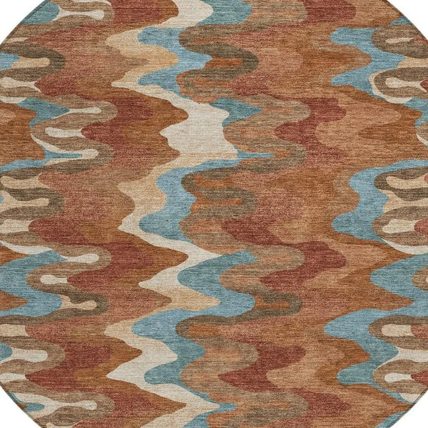 8' Orange And Teal Blue Round Abstract Washable Indoor Outdoor Area Rug Homeroots Outdoor
