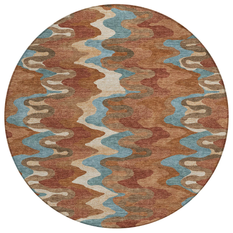 8' Orange And Teal Blue Round Abstract Washable Indoor Outdoor Area Rug Homeroots Outdoor