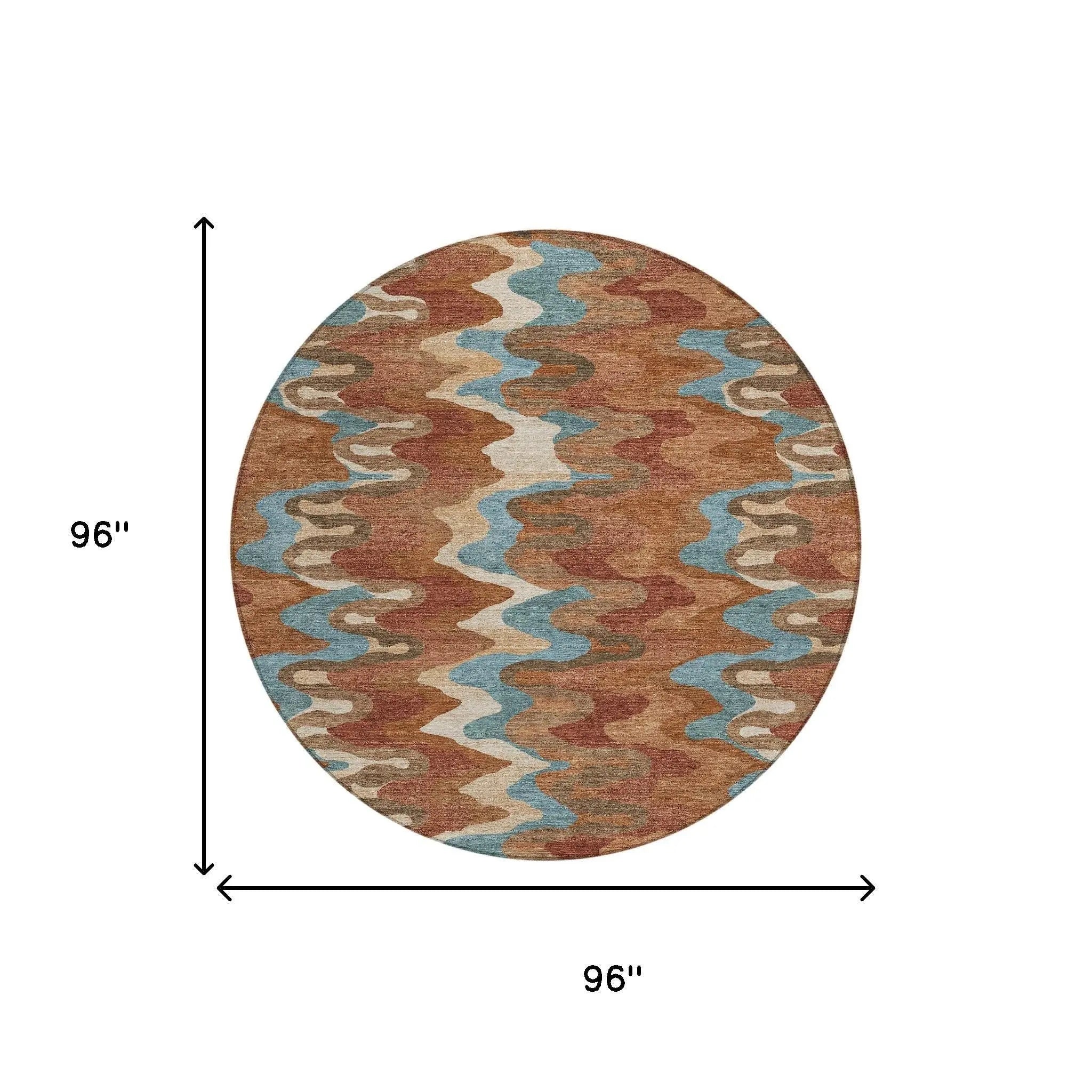 8' Orange And Teal Blue Round Abstract Washable Indoor Outdoor Area Rug Homeroots Outdoor