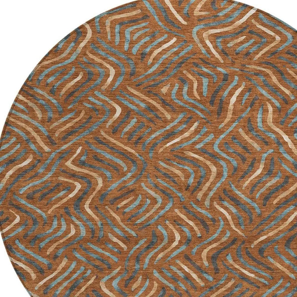 8' Orange And Teal Blue Round Abstract Washable Indoor Outdoor Area Rug Homeroots Outdoor