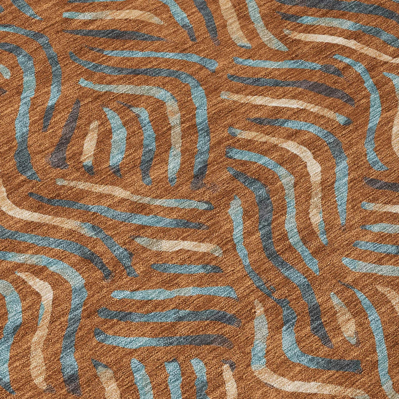 8' Orange And Teal Blue Round Abstract Washable Indoor Outdoor Area Rug Homeroots Outdoor