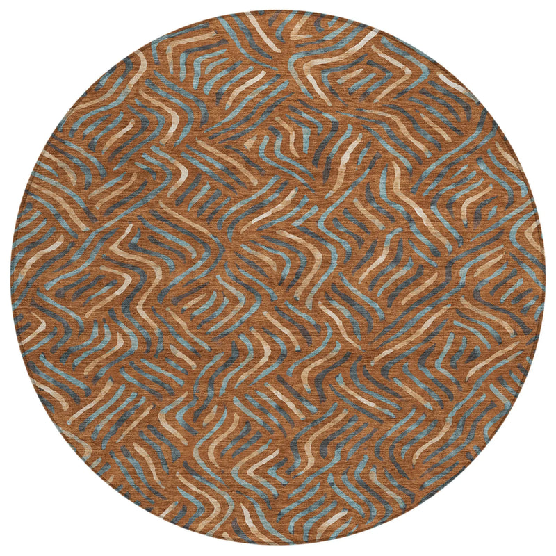 8' Orange And Teal Blue Round Abstract Washable Indoor Outdoor Area Rug Homeroots Outdoor