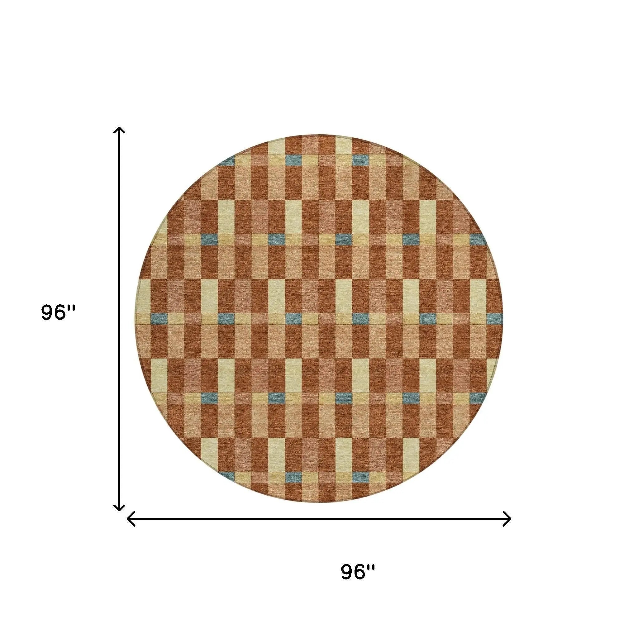 8' Orange And Teal Blue Round Geometric Washable Indoor Outdoor Area Rug Homeroots Outdoor
