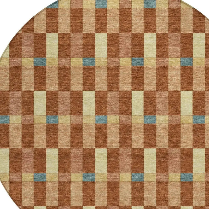 8' Orange And Teal Blue Round Geometric Washable Indoor Outdoor Area Rug Homeroots Outdoor