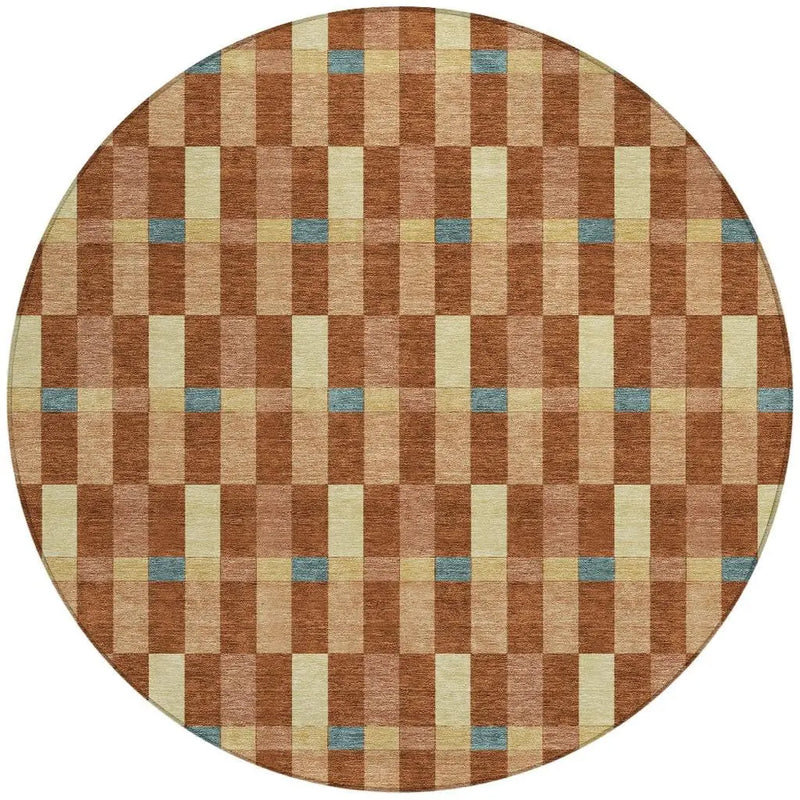 8' Orange And Teal Blue Round Geometric Washable Indoor Outdoor Area Rug Homeroots Outdoor