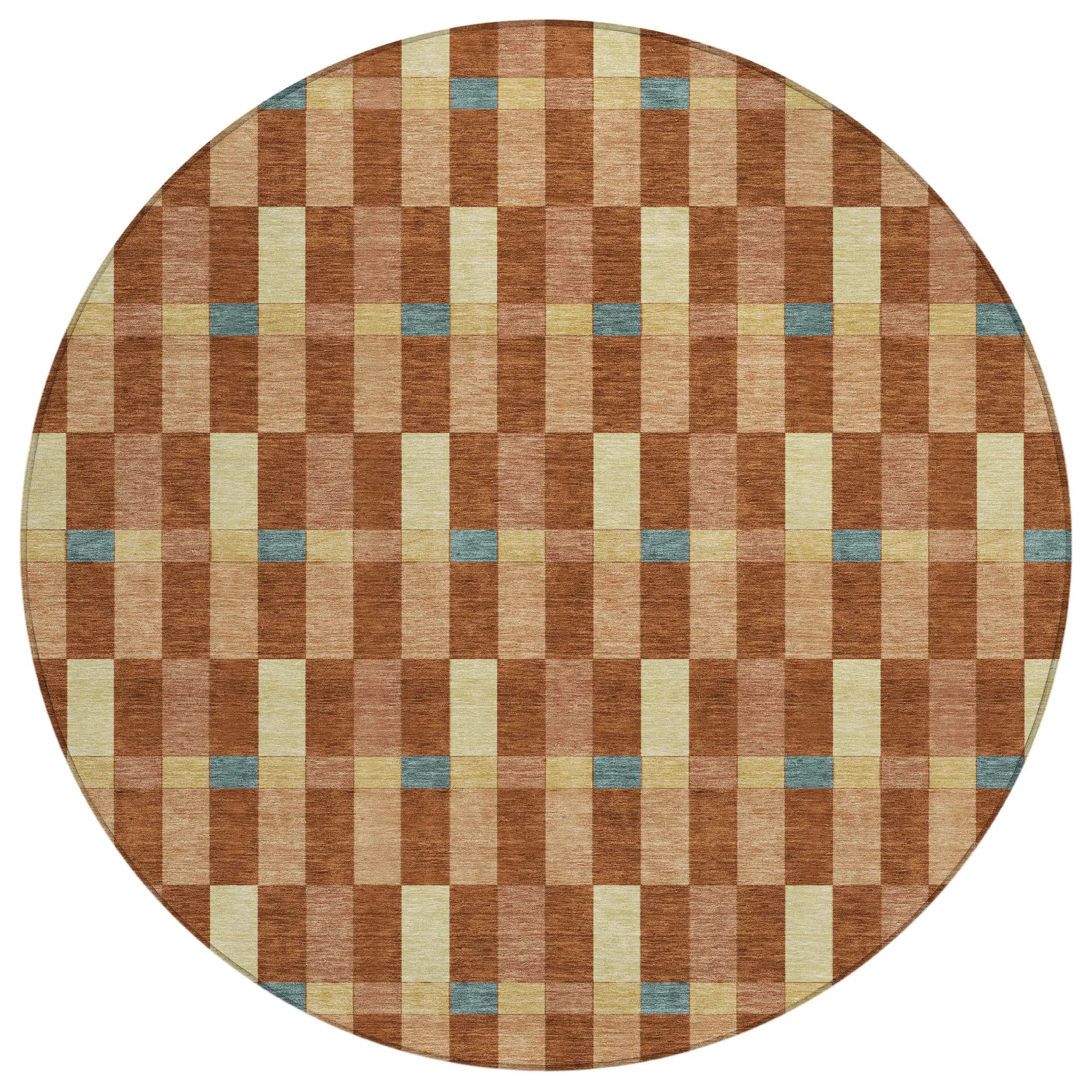 8' Orange And Teal Blue Round Geometric Washable Indoor Outdoor Area Rug Homeroots Outdoor