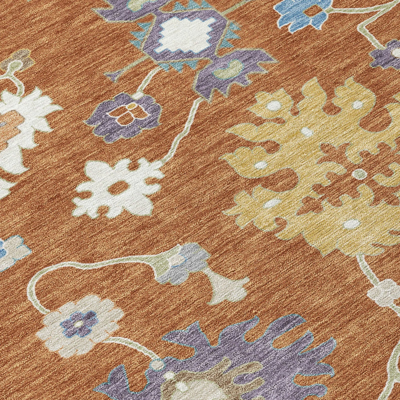 8' Orange And Teal Blue Round Oriental Washable Indoor Outdoor Area Rug Homeroots Outdoor