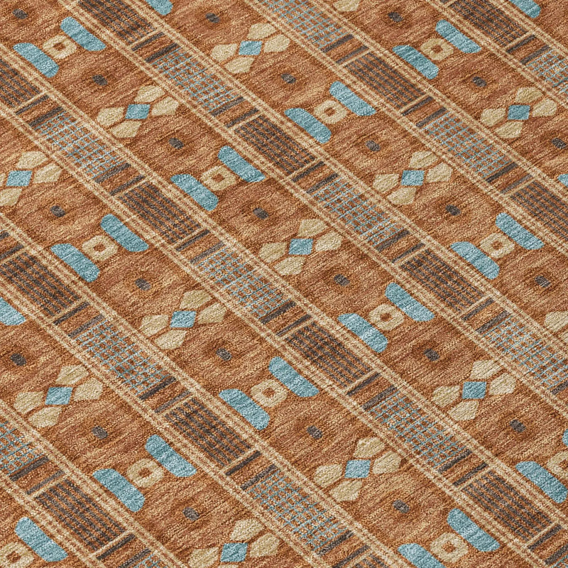 8' Orange And Teal Blue Round Striped Washable Indoor Outdoor Area Rug Homeroots Outdoor