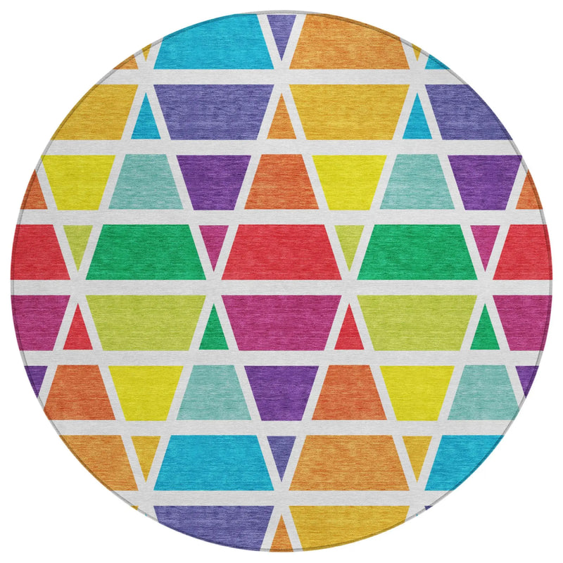 8' Orange And White Round Geometric Washable Indoor Outdoor Area Rug Homeroots Outdoor
