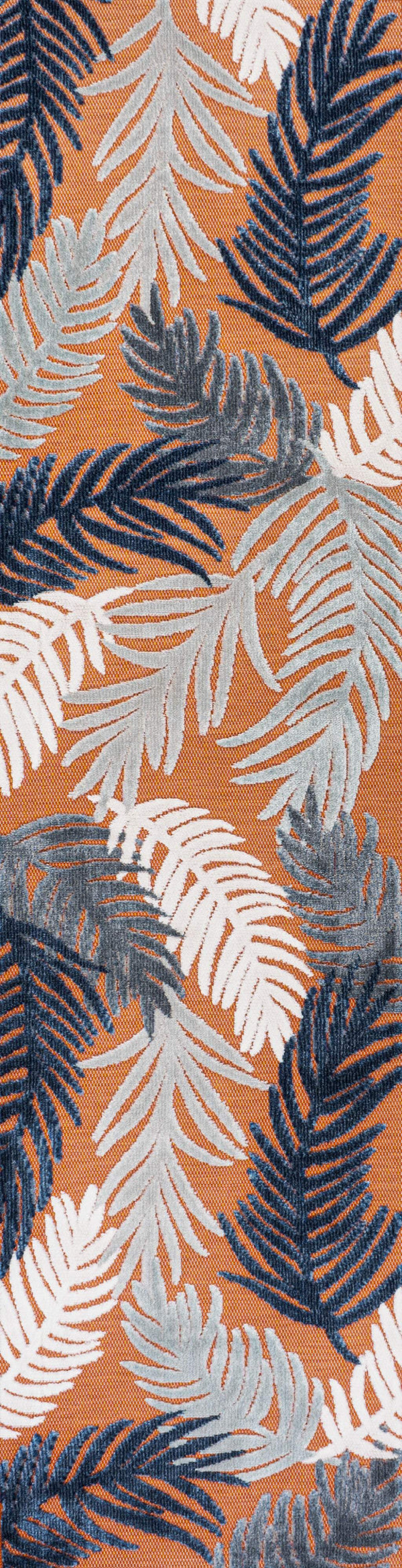 8' Orange Navy Blue And Ivory Floral Indoor Outdoor Runner Rug - GreatEagleInc