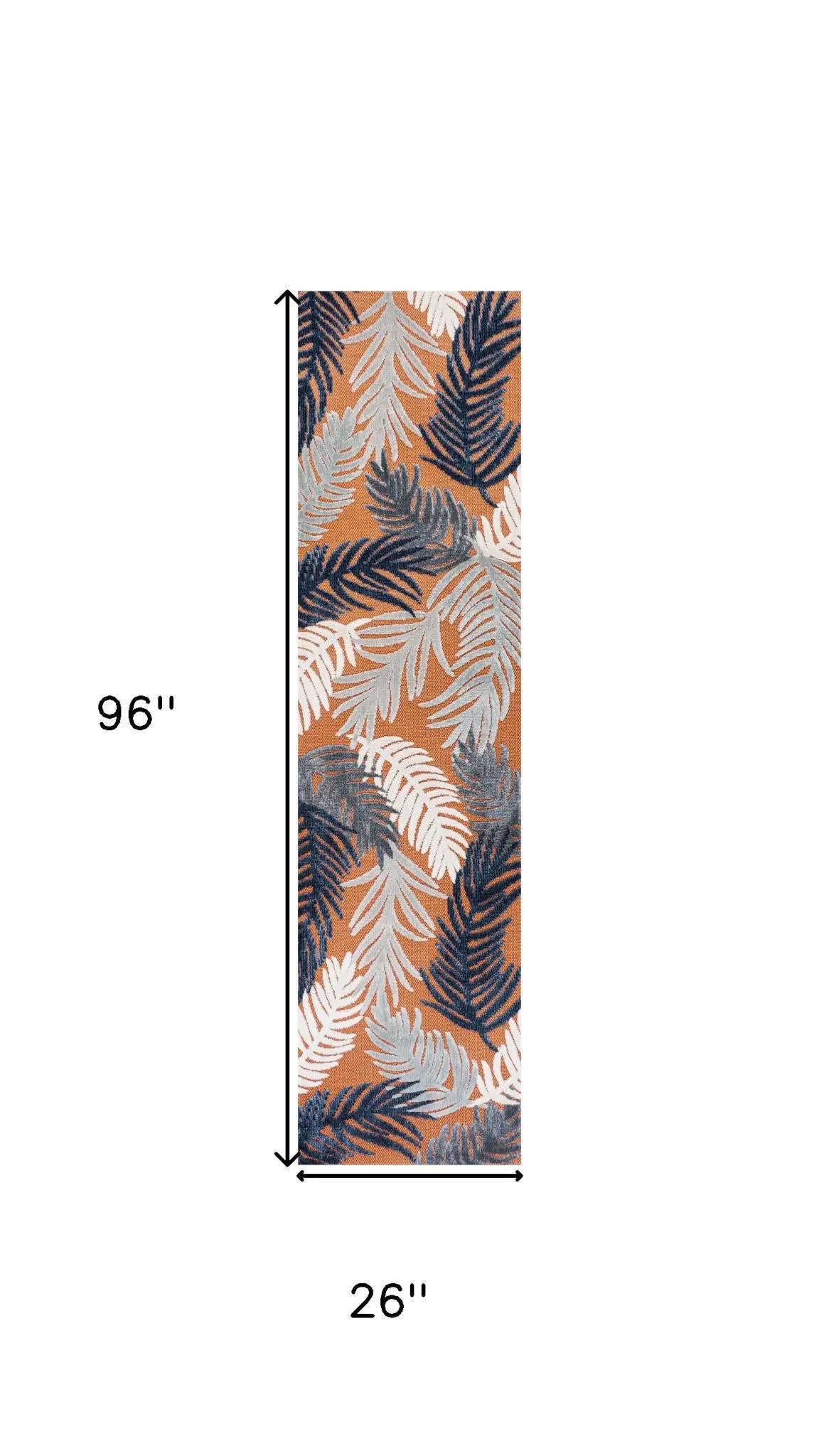 8' Orange Navy Blue And Ivory Floral Indoor Outdoor Runner Rug - GreatEagleInc