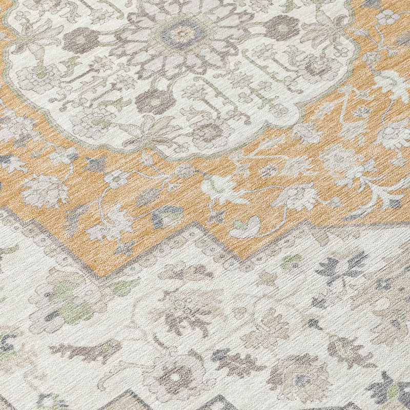 8' Peach And Gold Round Oriental Washable Indoor Outdoor Area Rug Homeroots Outdoor