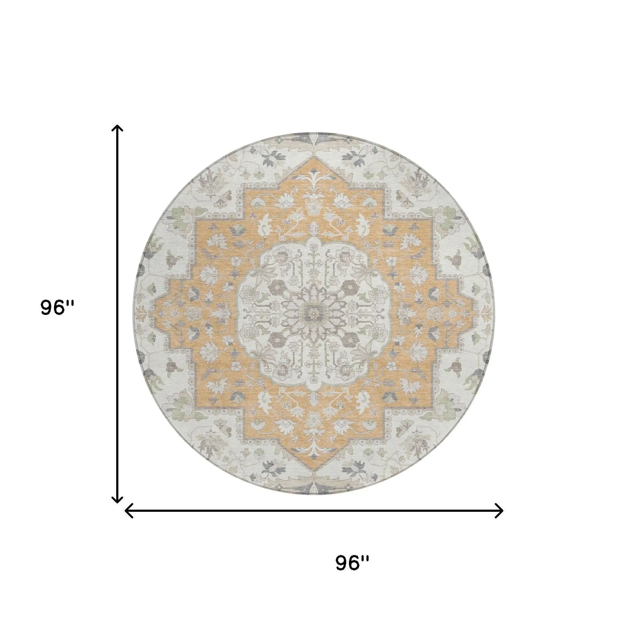 8' Peach And Gold Round Oriental Washable Indoor Outdoor Area Rug Homeroots Outdoor