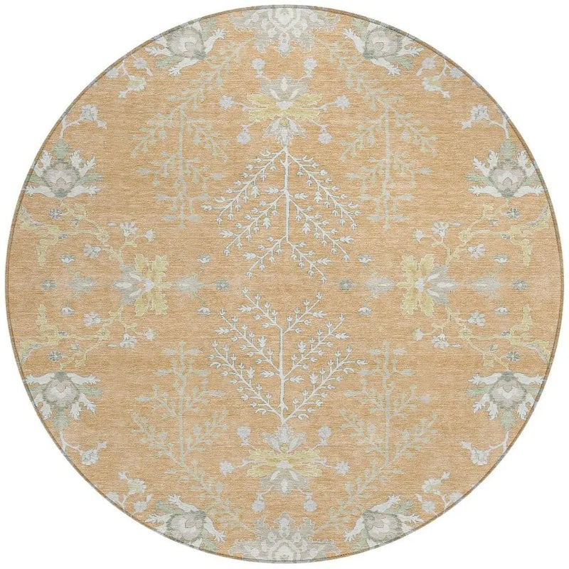 8' Peach And Ivory Round Oriental Washable Indoor Outdoor Area Rug Homeroots Outdoor