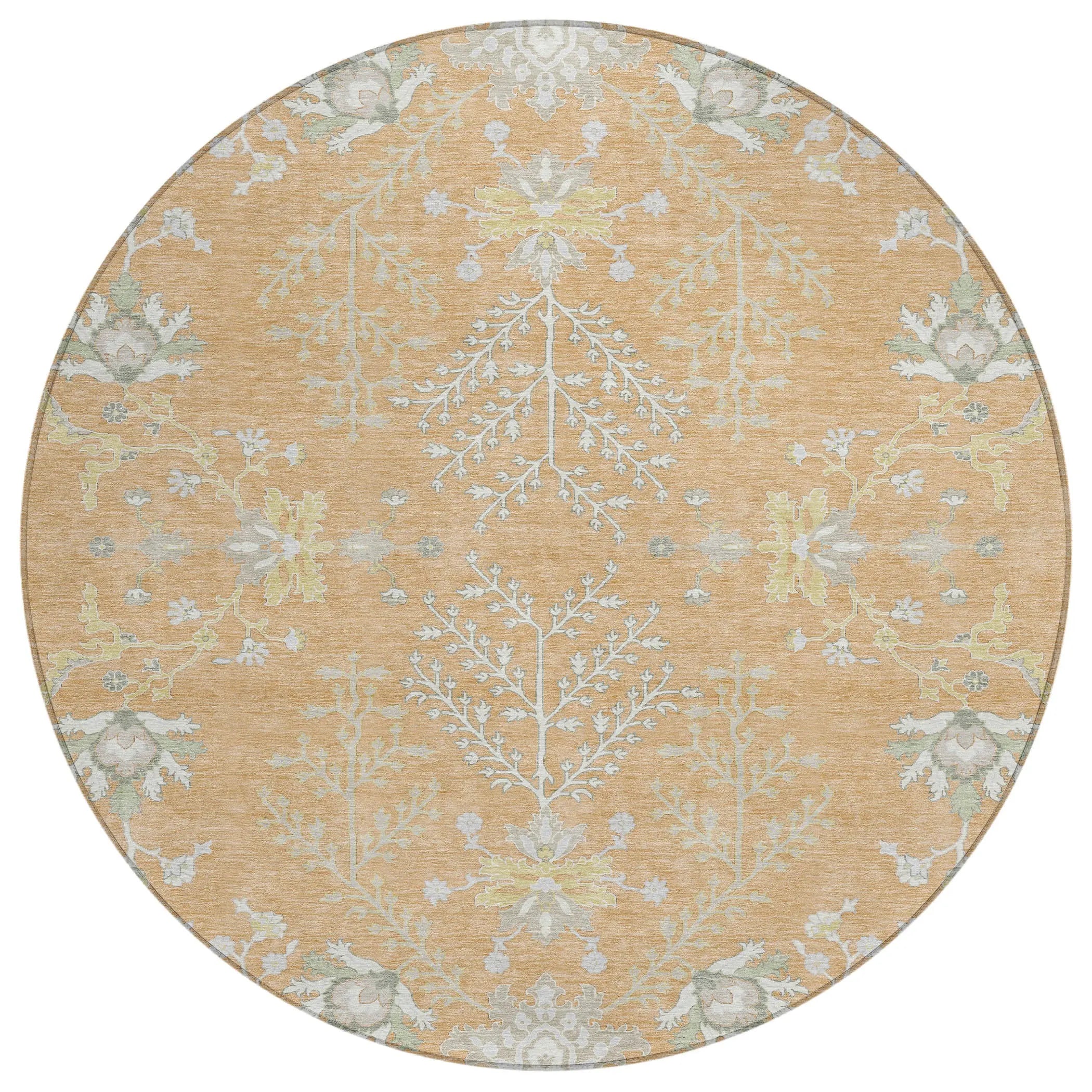 8' Peach And Ivory Round Oriental Washable Indoor Outdoor Area Rug Homeroots Outdoor