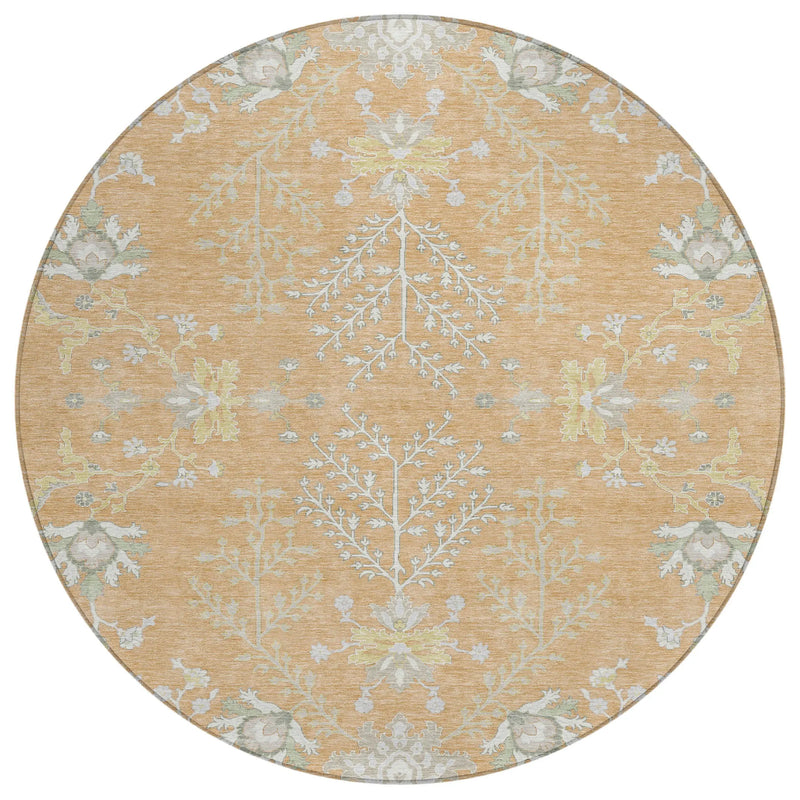 8' Peach And Ivory Round Oriental Washable Indoor Outdoor Area Rug Homeroots Outdoor