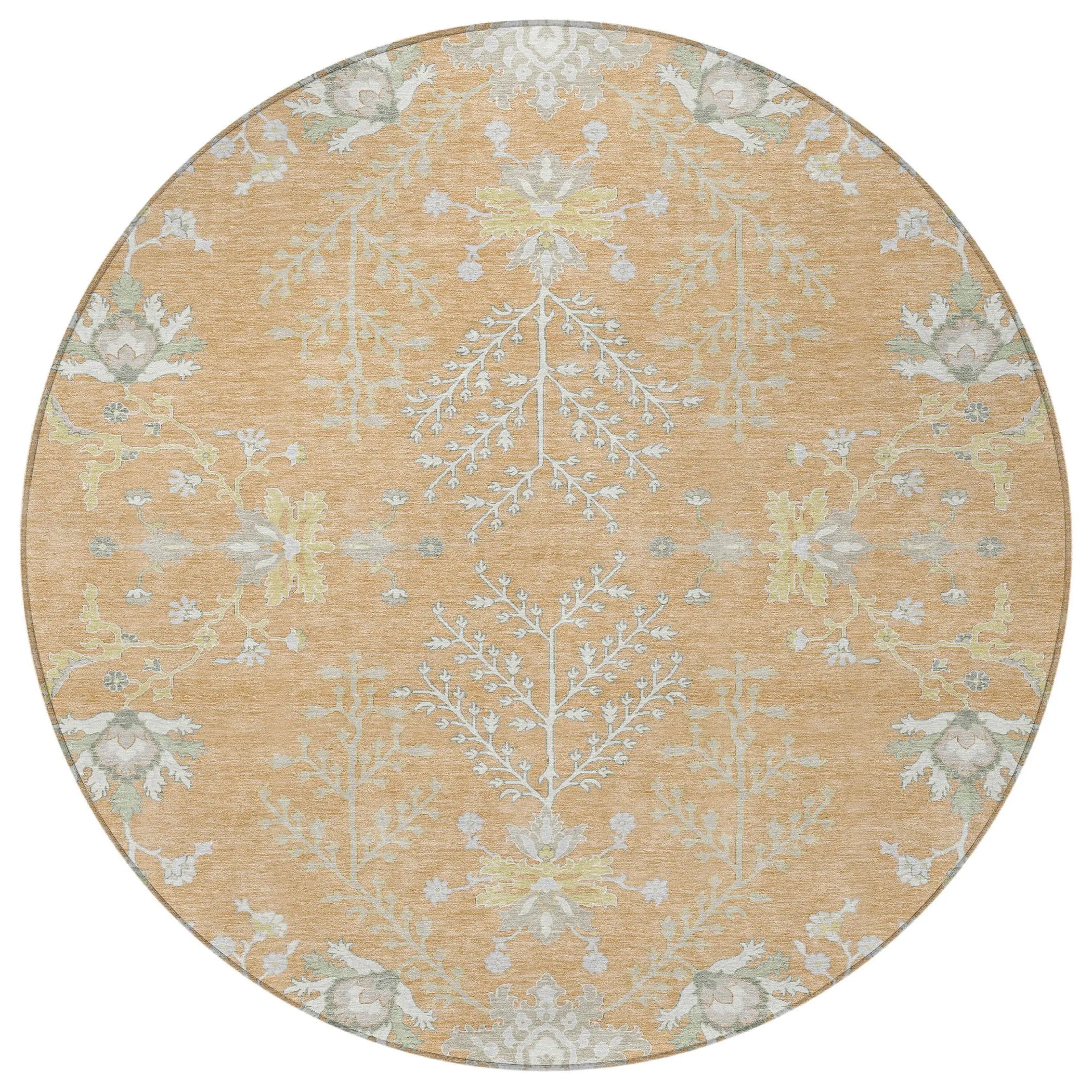 8' Peach And Ivory Round Oriental Washable Indoor Outdoor Area Rug Homeroots Outdoor