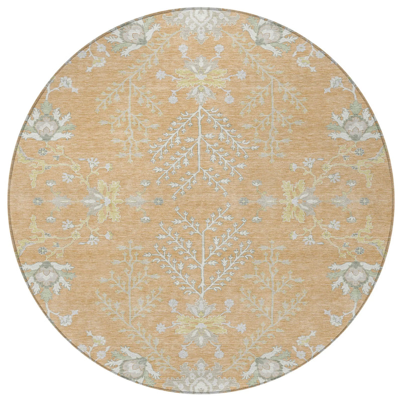 8' Peach And Ivory Round Oriental Washable Indoor Outdoor Area Rug Homeroots Outdoor