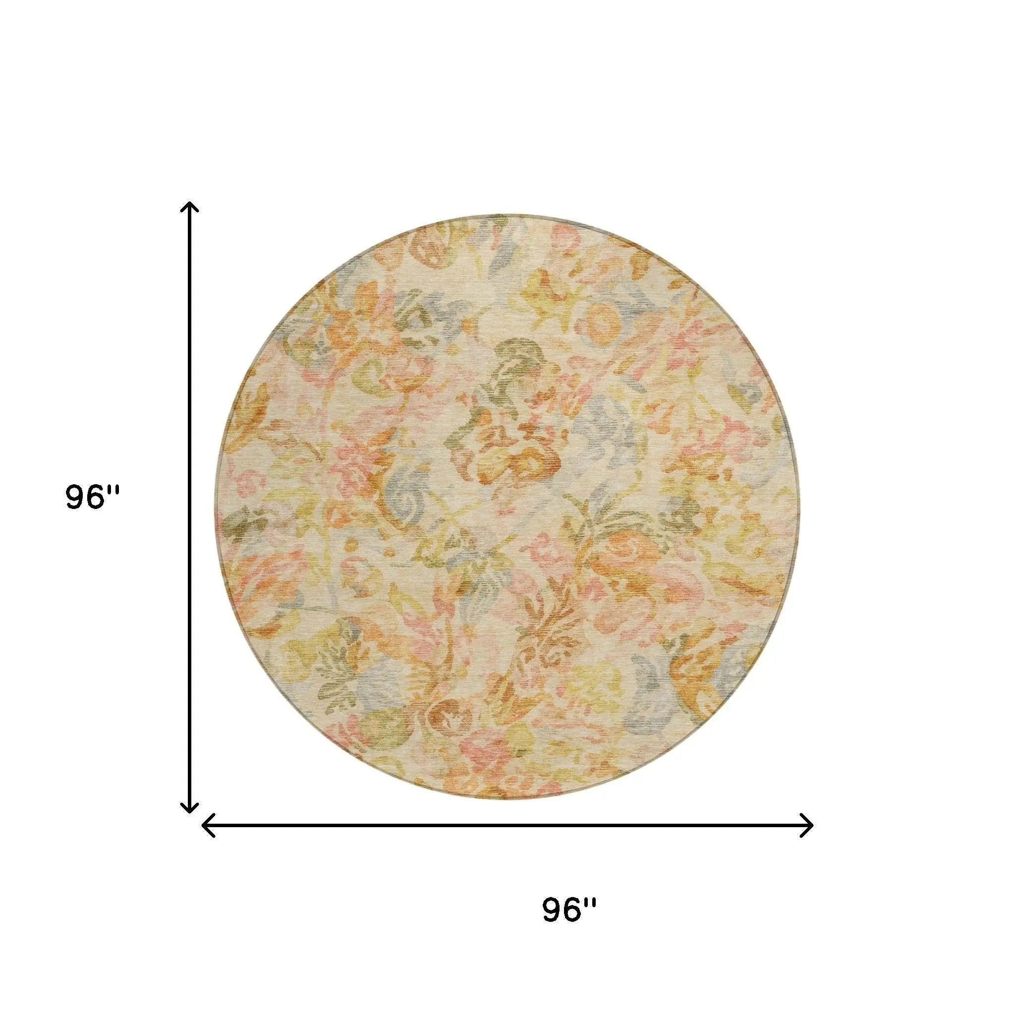 8' Peach And Orange Round Floral Washable Indoor Outdoor Area Rug Homeroots Outdoor