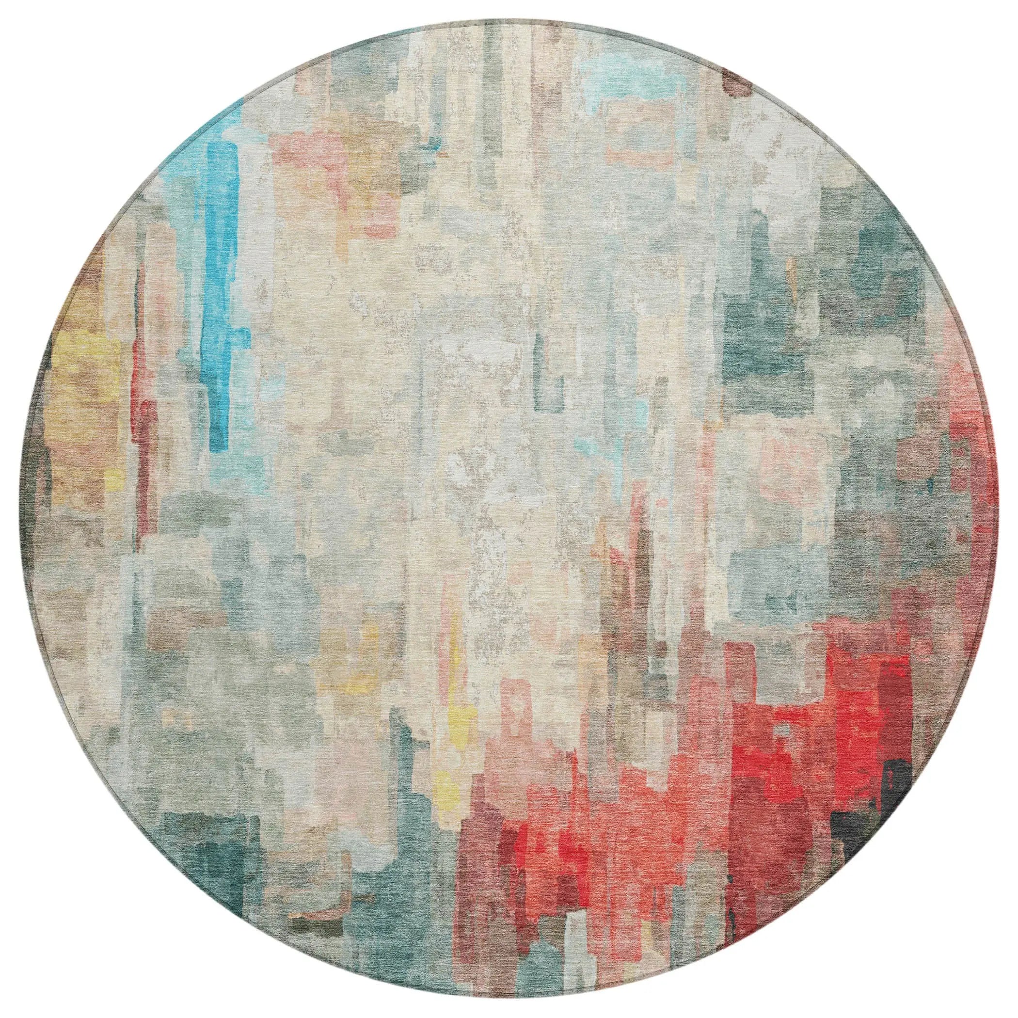 8' Pearl And Gray Round Abstract Washable Indoor Outdoor Area Rug Homeroots Outdoor