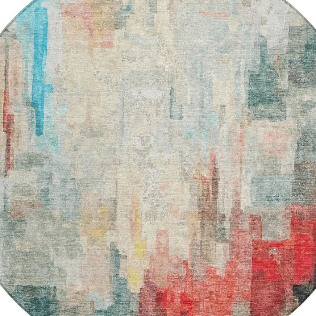 8' Pearl And Gray Round Abstract Washable Indoor Outdoor Area Rug Homeroots Outdoor