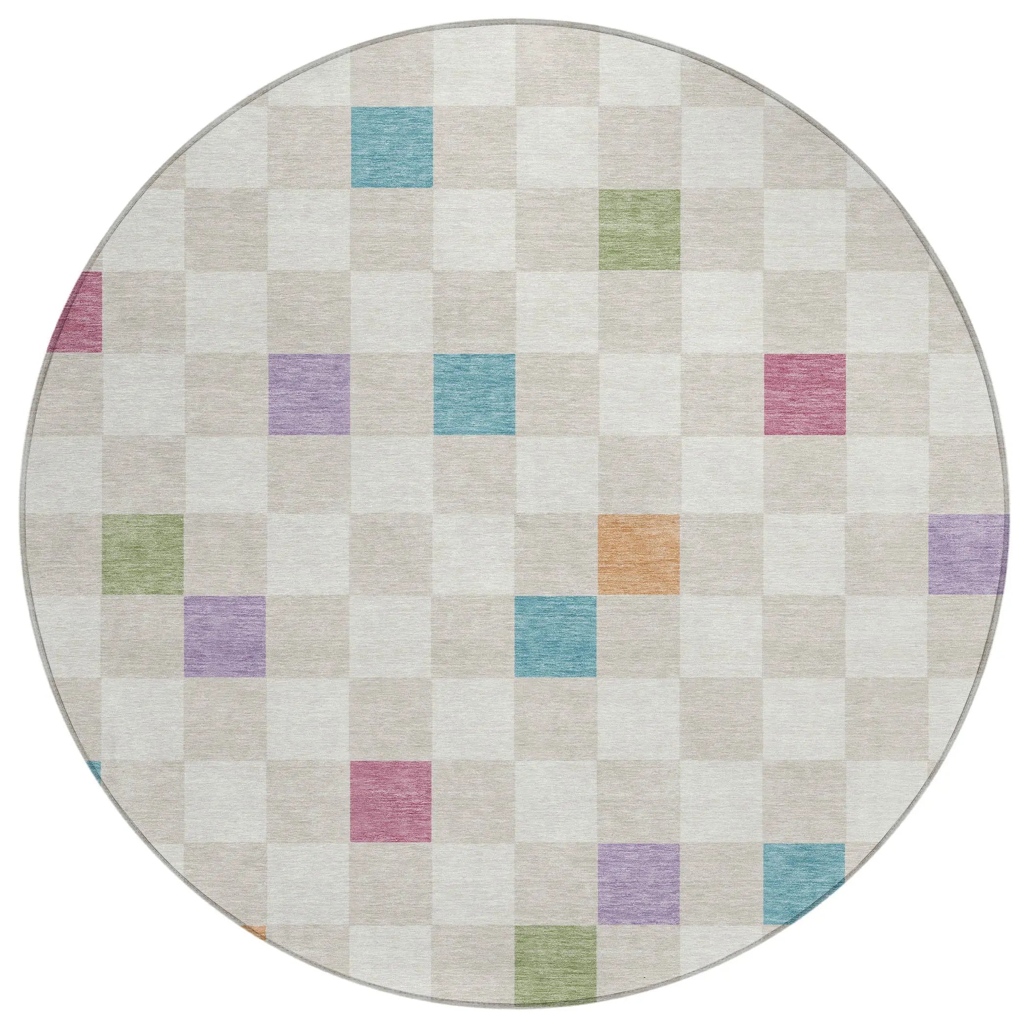 8' Pearl And Ivory Round Geometric Washable Indoor Outdoor Area Rug Homeroots Outdoor