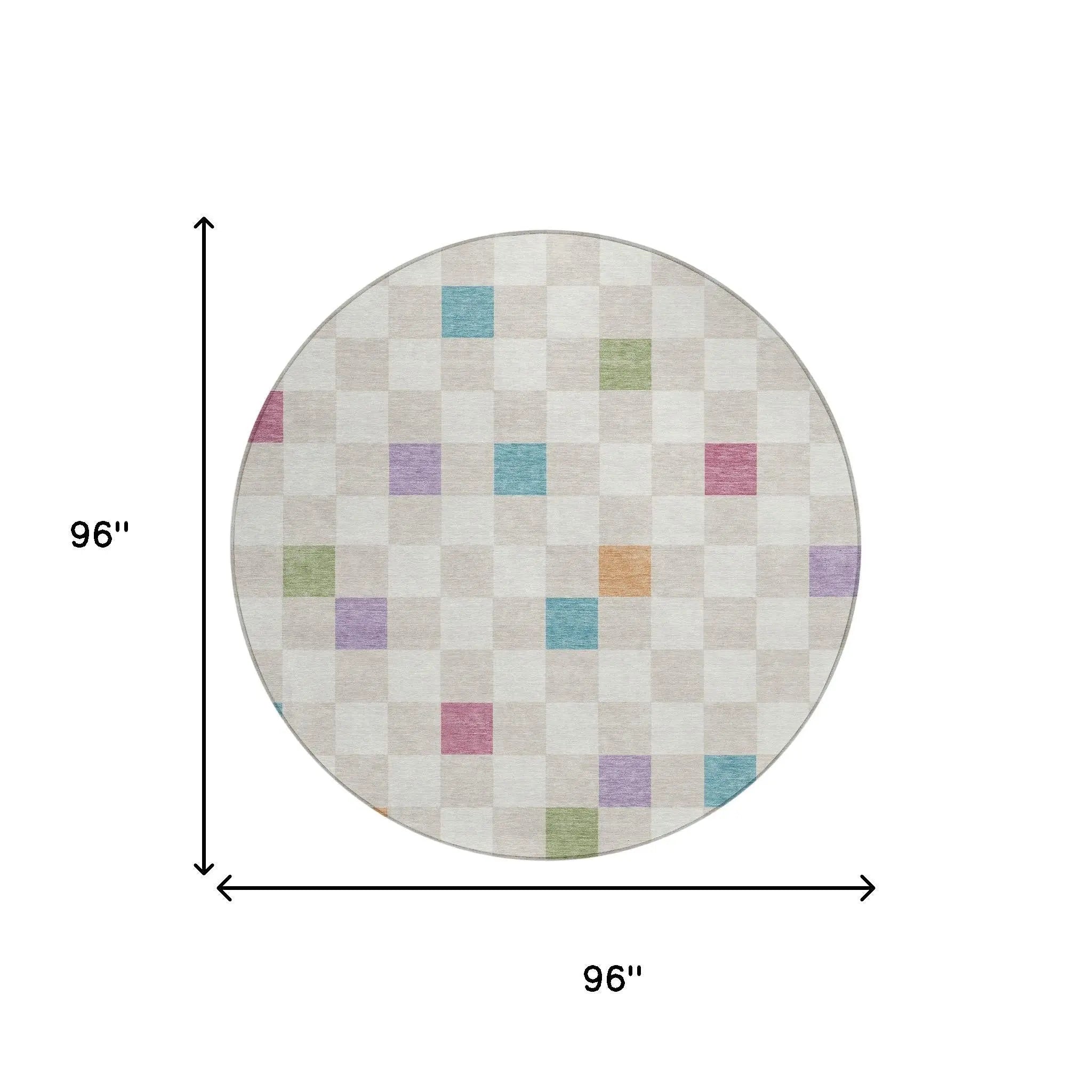 8' Pearl And Ivory Round Geometric Washable Indoor Outdoor Area Rug Homeroots Outdoor