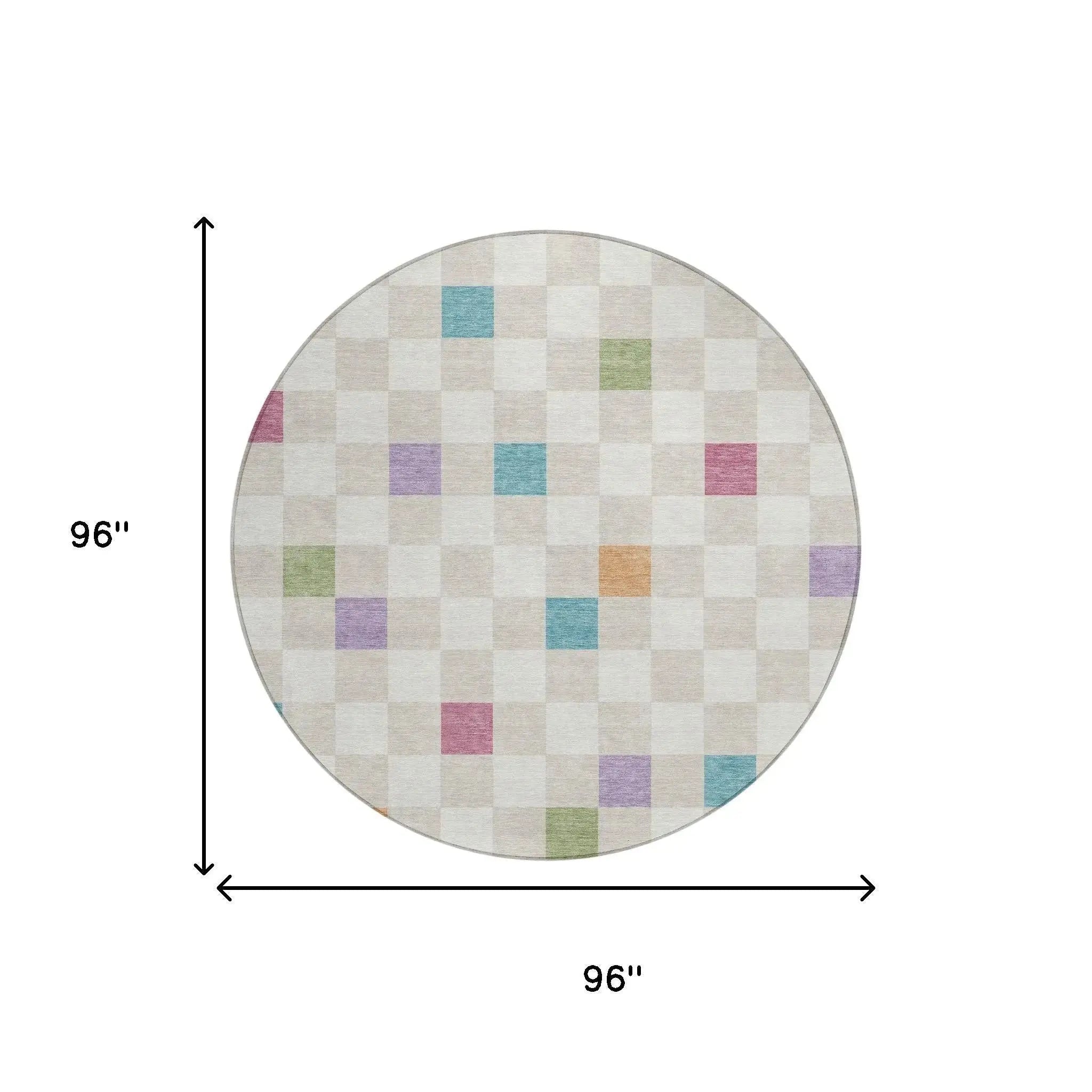 8' Pearl And Ivory Round Geometric Washable Indoor Outdoor Area Rug Homeroots Outdoor
