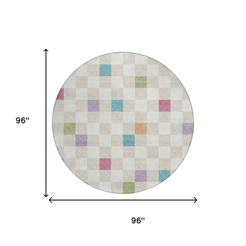 8' Pearl And Ivory Round Geometric Washable Indoor Outdoor Area Rug Homeroots Outdoor